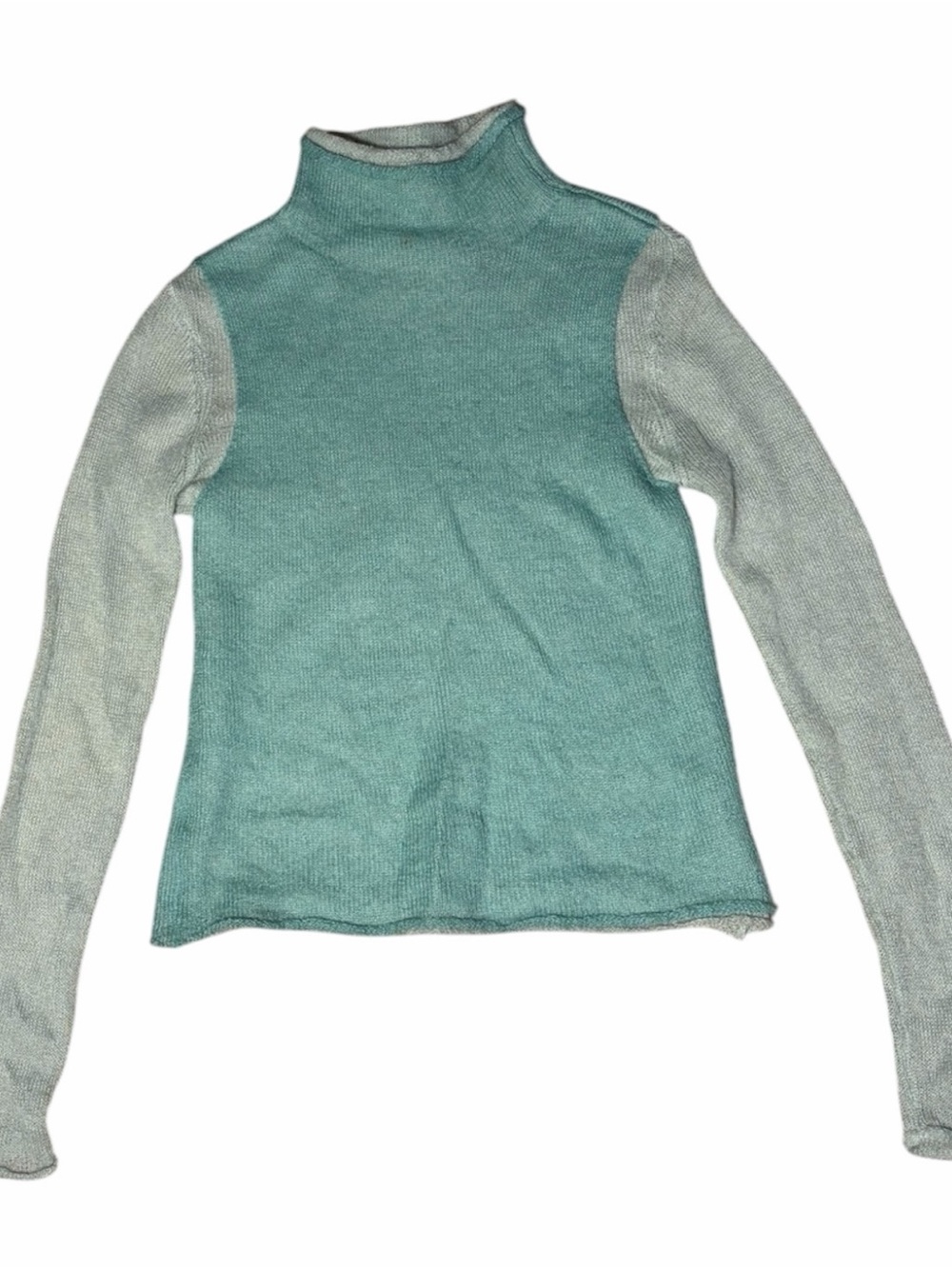 Light Teal & Light Gray Long-Sleeve Turtleneck Sweater